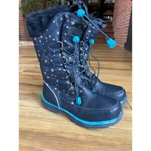 Lands End Girls Navy Blue Star Faux Fur-Lined Tall Winter Snow Boots Sz 4M